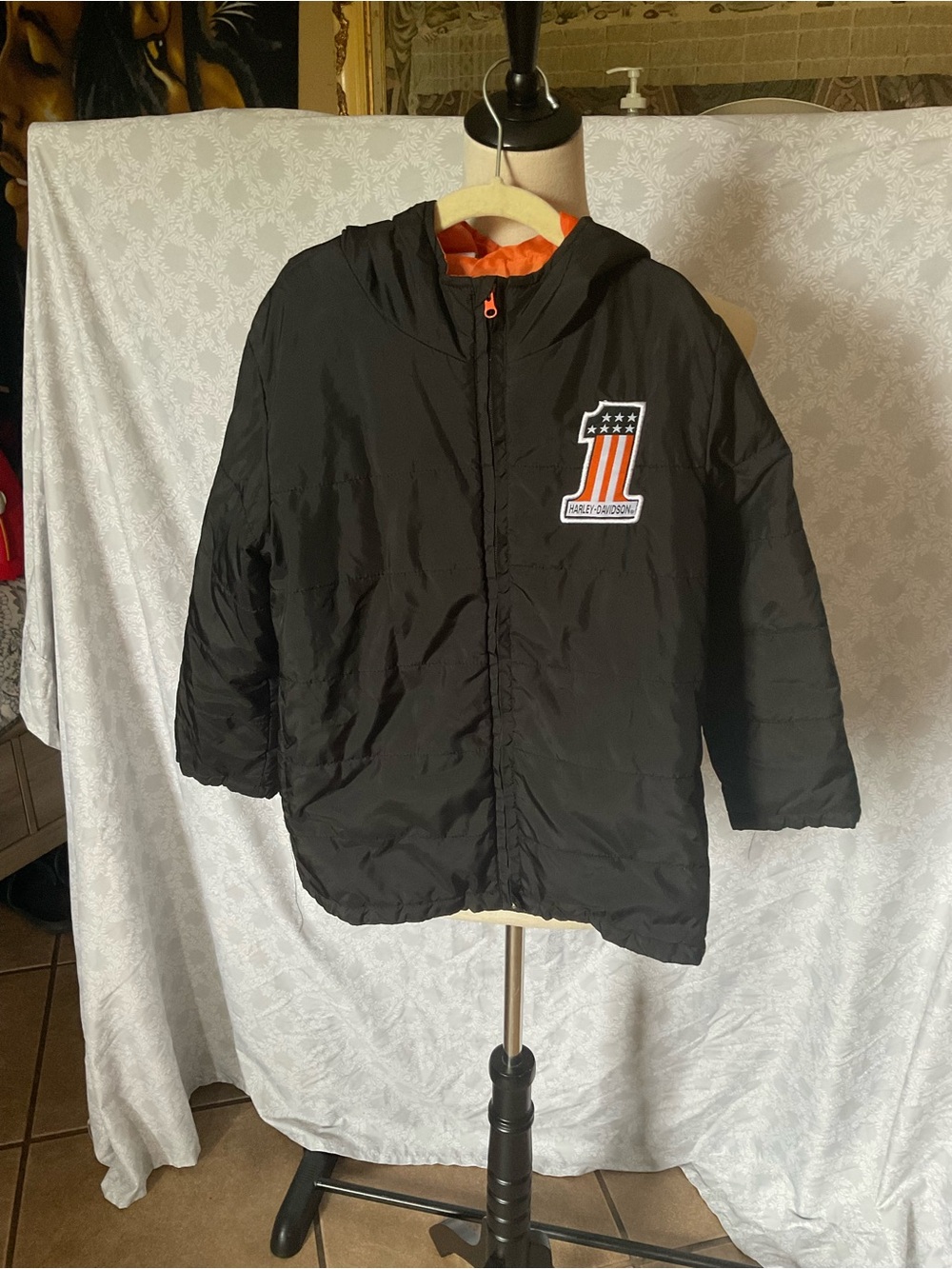 Harley-Davidson Black Puffer Jacket with Orange Lining